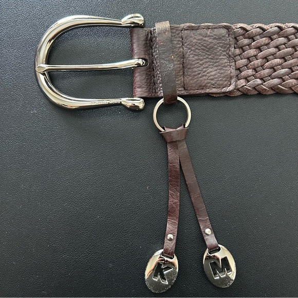 Michael Kors Dark Brown Braided Leather Belt with Silver Buckle and Charms - Picture 3 of 3